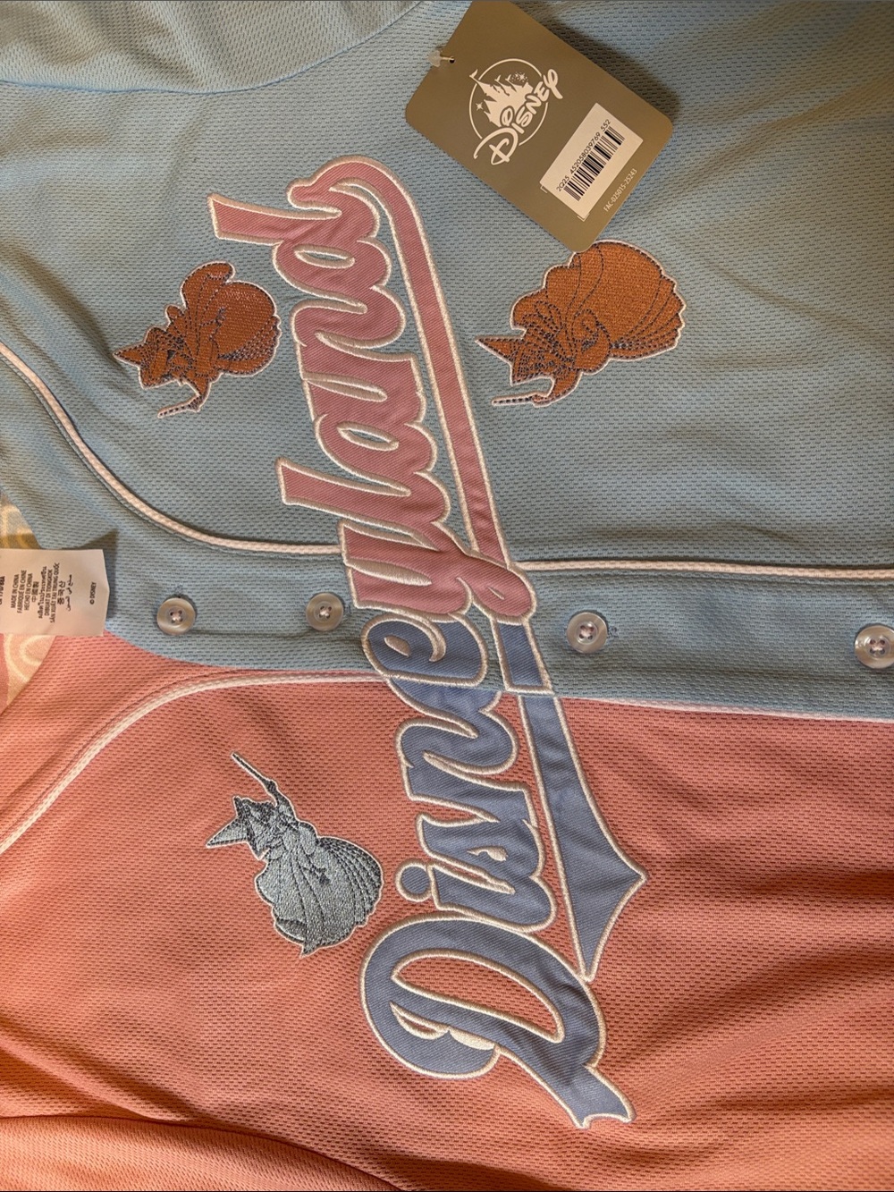 Disneyland Two-Tone Pink & Light Blue Button-Front Shirt - baseball jersey style - Picture 5 of 5